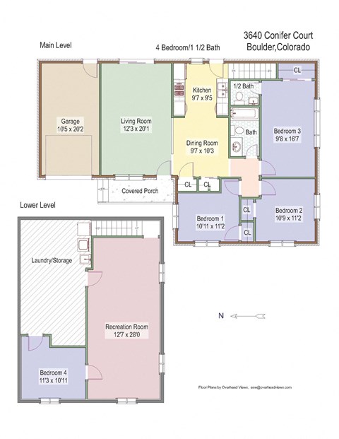 Floor plan for 4 beds, 2 baths, 1704 sqft